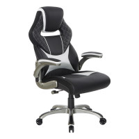 OSP Home Furnishings OVR25-WH Oversite Gaming Chair in Faux Leather with White Accents
